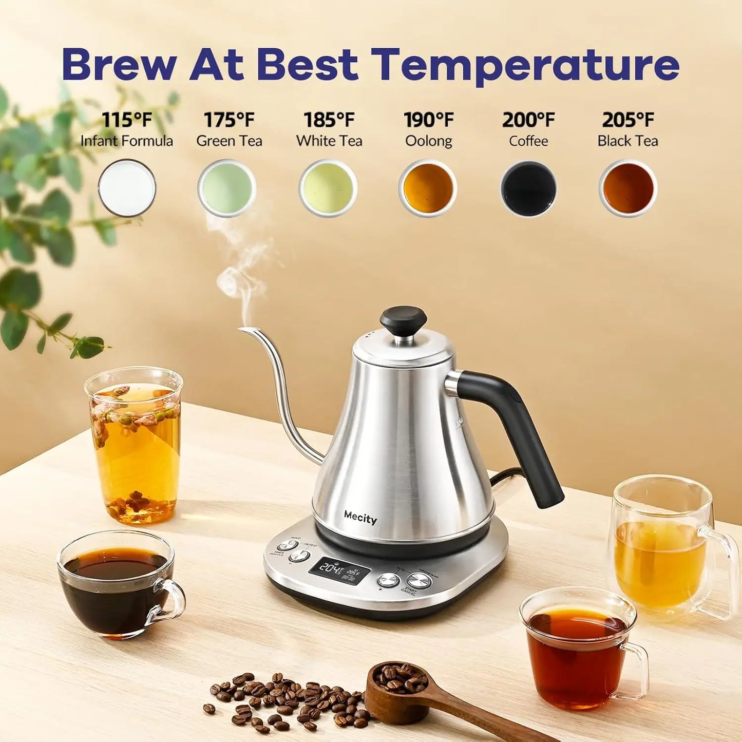 LCD Gooseneck Stainless Steel Electric Kettle