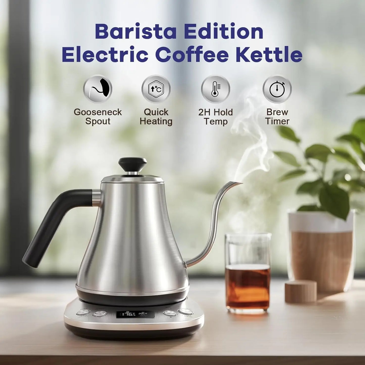 LCD Gooseneck Stainless Steel Electric Kettle