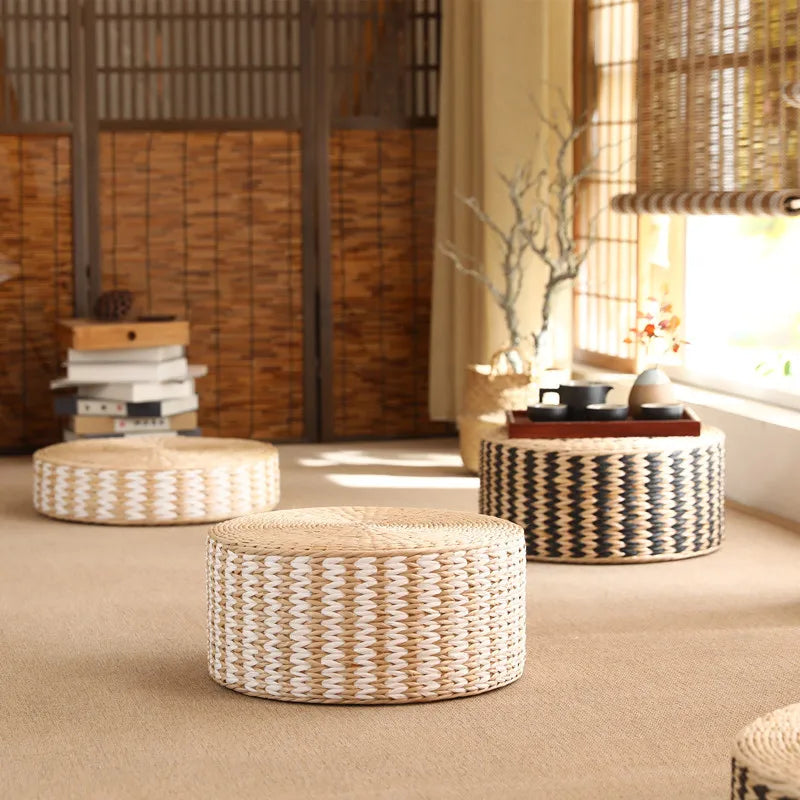 Japanese Woven Straw Tatami Zafu Floor Cushion