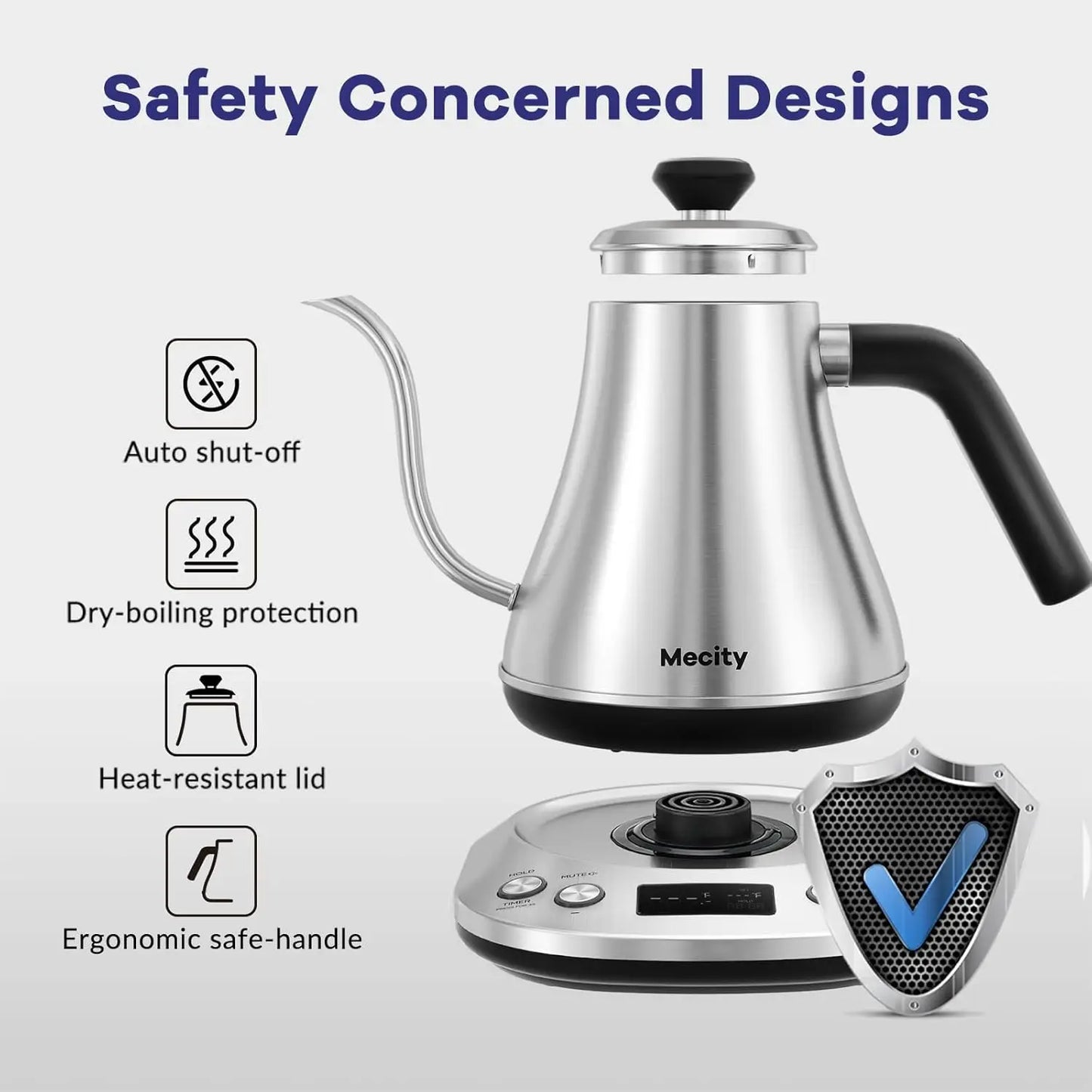 LCD Gooseneck Stainless Steel Electric Kettle