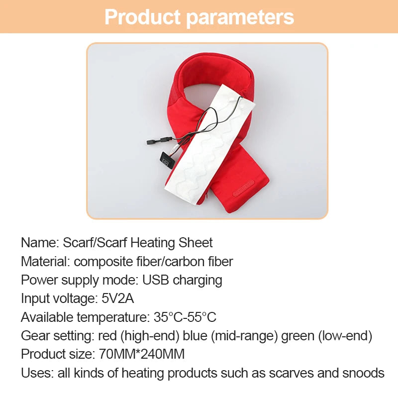 1/2/4PCS Winter Warm Heating Scarf Men Women USB Electric Heating Pads 3 Gear Adjustable Carbon Fiber Heated Clothes Pad Scarfs