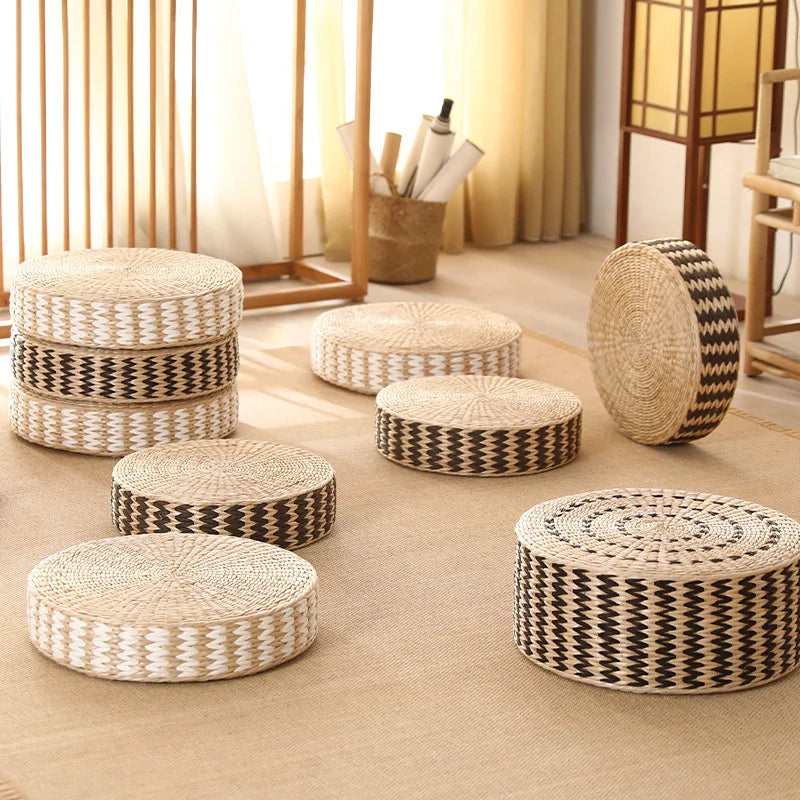 Japanese Woven Straw Tatami Zafu Floor Cushion